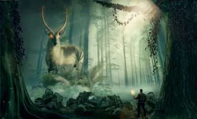 a mystical deer in a mysterious forest