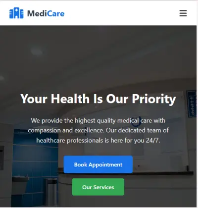 landing page for hospital website
