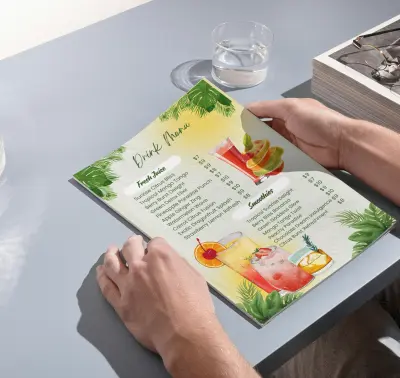 تصميم منيو لمحلات العصير والايس كريم والبان كيك والوافل