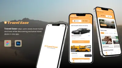 تصميم واجهة تطبيق احترافية لحجز الفنادق والسيارات (Travel Ease App UI/UX)