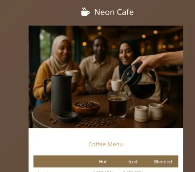 منيو لكافيه