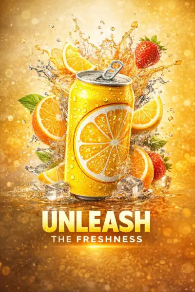 تصميم إعلان احترافي لمشروب غازي بطابع منعش وجذاب