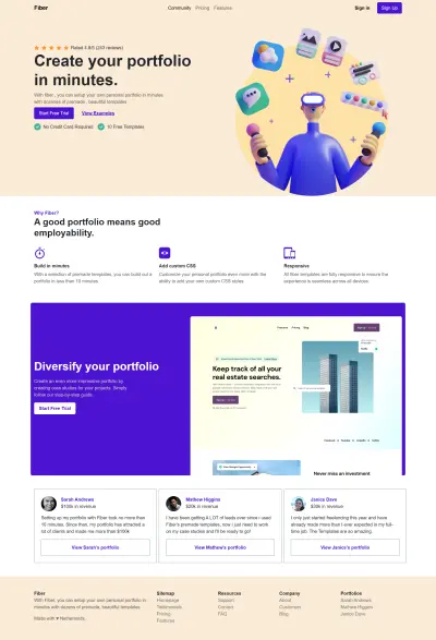صفحة هبوط احترافية landing page احترافية لخدمة بناء portfolio