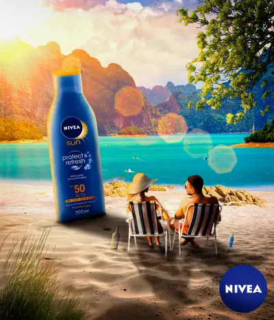 إعلان تخيلي لمنتج Nivea Sun Screen – تصميم بوستر إعلاني