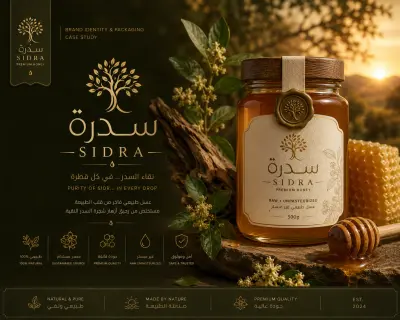 تصميم علامة تجارية وتغليف احترافي لمنتج عسل فاخر | SIDRA
