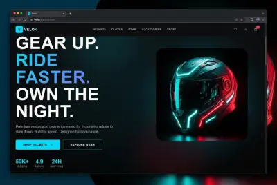 VELOX — تجربة متجر إلكتروني لملابس ومعدات الدراجات النارية بطابع مستقبلي