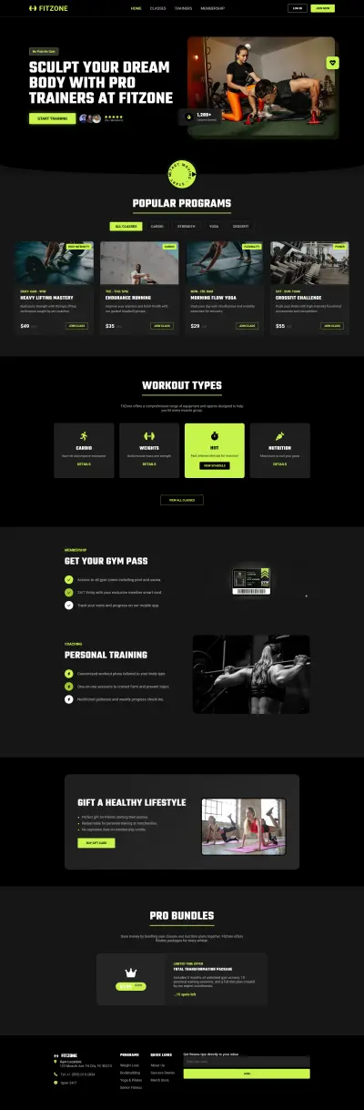 صفحة هبوط لمركز لياقة بدنية (gym)