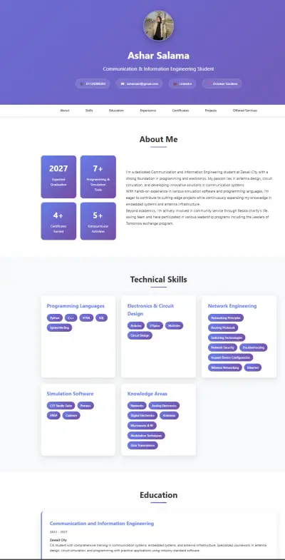 تصميم موقع بورتفوليو شخصي احترافي بلغة HTML و CSS