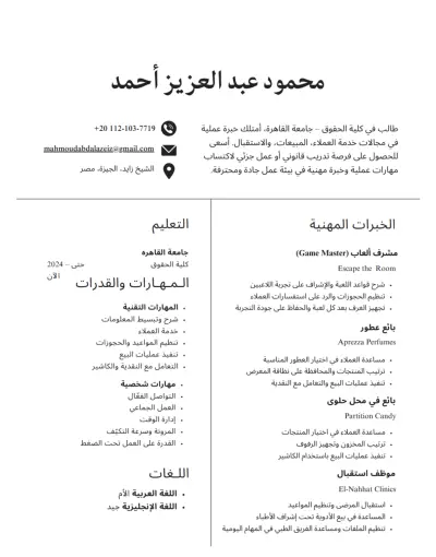 تصميم سيرة ذاتية لطالب جامعي