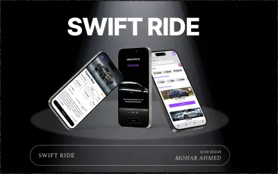 تصميم واجهة مستخدم UI/UX لتطبيق Swift Ride لحجز وشراء السيارات من المعرض