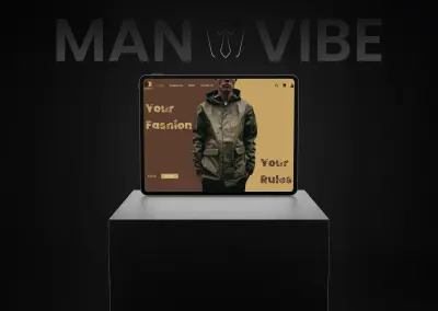 تصميم صفحة هبوط لمتجر "Man Vibe" لشراء الملابس الرجالي والبدلات الرسمية اونلاين