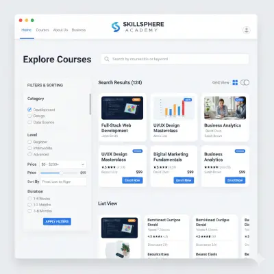 تصميم صفحة Course Listing (Grid & List View)