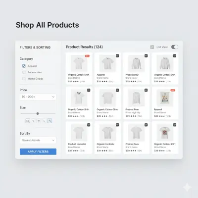تصميم صفحة Product Listing لمتجر إلكتروني مع الفلاتر والفرز