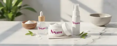 مشروع تصميم هوية Nevara للعناية بالبشرة (لوجو + كارت + بروشور + فلاير)