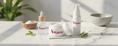 مشروع تصميم هوية Nevara للعناية بالبشرة (لوجو + كارت + بروشور + فلاير)