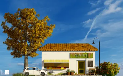 Render احترافي وواقعي لمشروع معماري (مقهى)