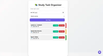 تطبيق ويب تفاعلي لتنظيم المهام الدراسية وإدارة الوقت.