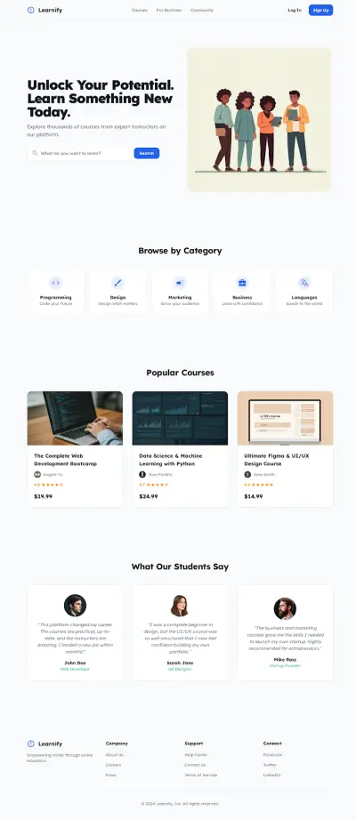 تصميم UI/UX لمنصة كورسات Online احترافية (Learnify)