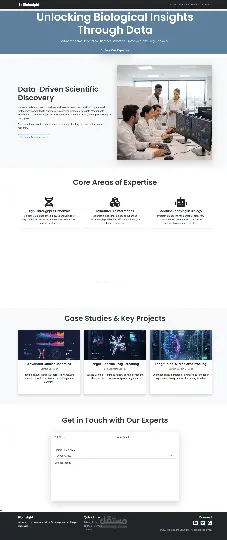 Landing Page لشركة Bioinformatics متخصصة في تحليل البيانات الحيوية