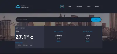 تطبيق ويب تفاعلي لعرض حالة الطقس الحالية والمتوقعة لعدة مدن. المشروع صُمم بواجهة مستخدم داكنة وعصرية.
