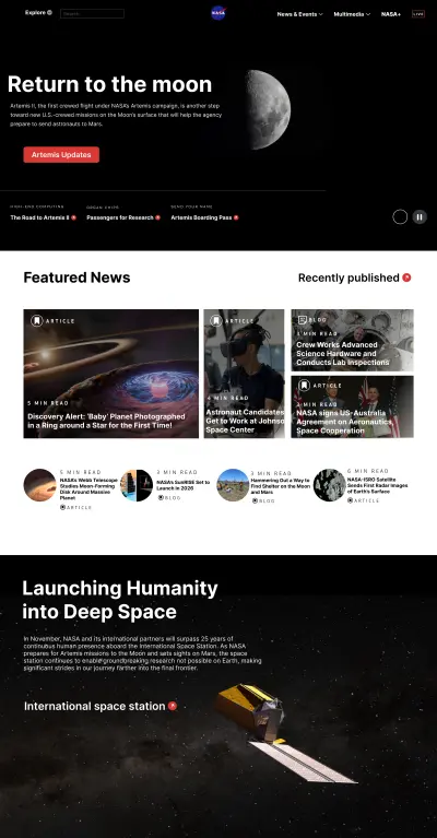 تصميم Landing Page مستوحاة من NASA
