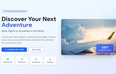 صفحة هبوط لشركة حجز طيران باستخدام ريأكت