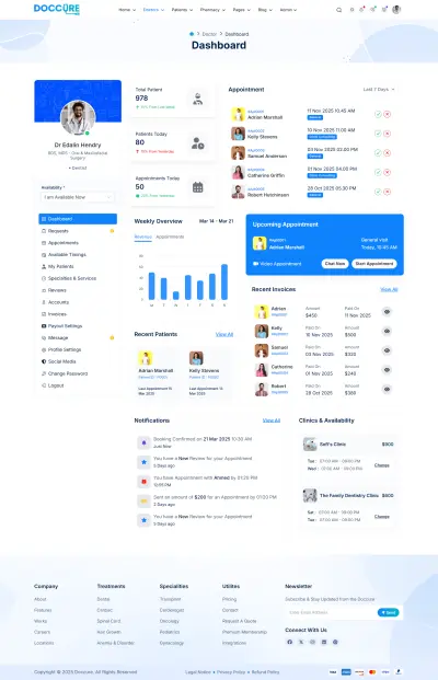 تصميم واجهة مستخدم لنظام حجز مواعيد طبية ولوحة تحكم للأطباء