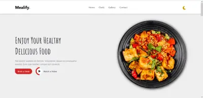 Mealify: موقع مطعم متكامل مع قائمة الشيفات وخريطة الموقع ووضع الإضاءة