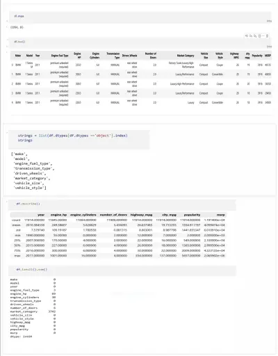 تحليل البيانات لمجموعة من ضخمة من السيارات