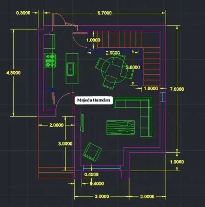 مخطط توزيع الأثاث والمساحات.