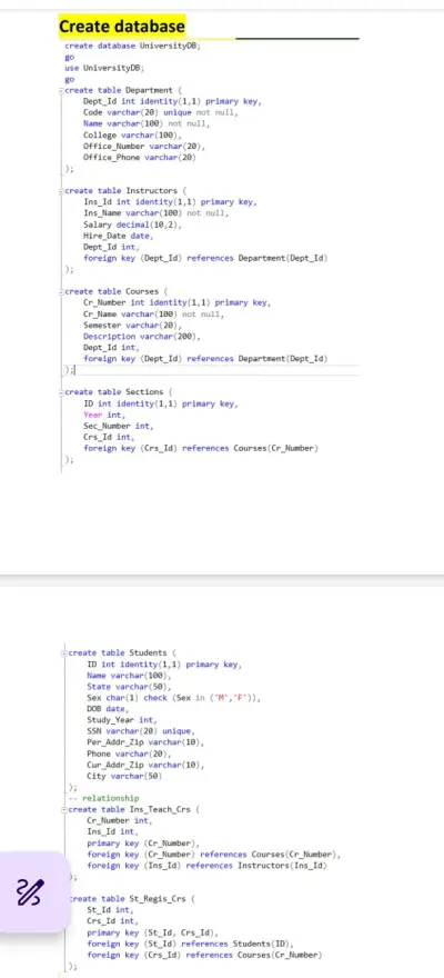 تصميم قاعدة بيانات شاملة وتنفيذ استعلامات SQL حسب متطلباتك