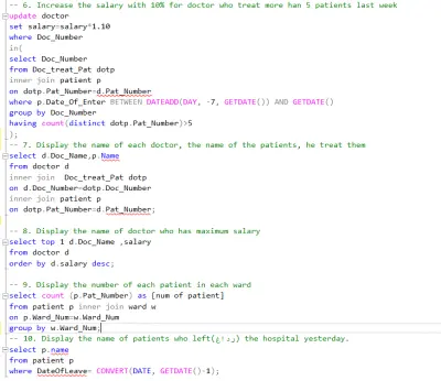 تاسك تصميم قاعدة بيانات لمستشفي للتمريني اكتر علي هذة المهارة