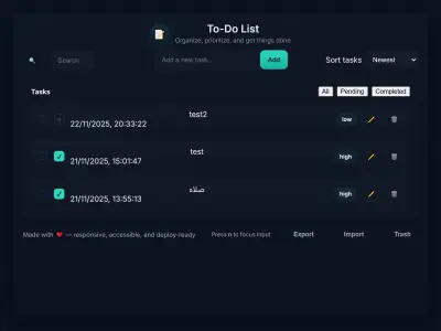 to do list - front end development
