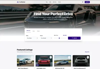 AutoMarket – تصميم واجهة موقع بيع وشراء سيارات (Frontend UI)