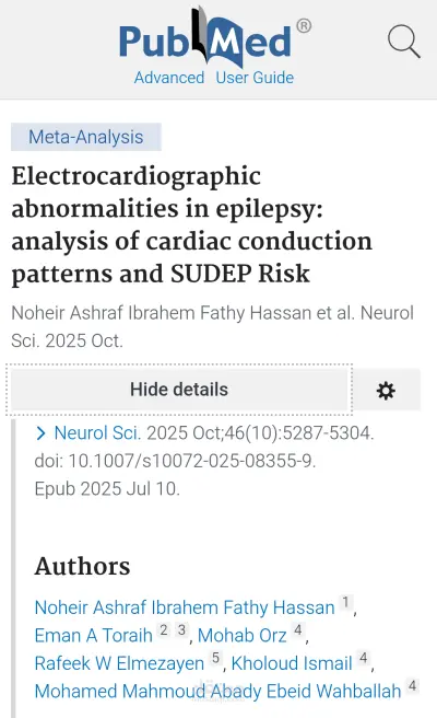نشر ورقه بعنوان Electrocardiographic abnormalities in epilepsy: analysis of cardiac conduction patterns and SUDEP Risk