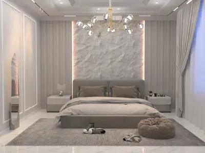 غرفة نوم بستخدام بدائل الرخام والخشب