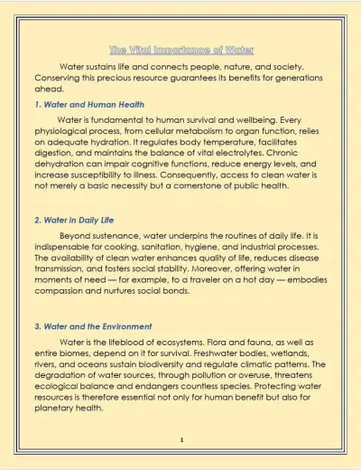 The vital importance of water