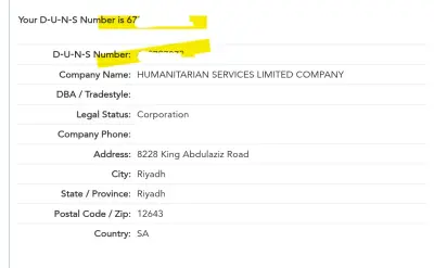 صورة العمل Official Dun & Bradstreet (D-U-N-S) Number Registration Service