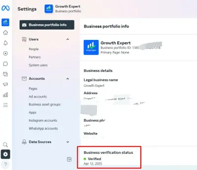 صورة العمل توثيق مدير أعمال ميتا (Business portfolio)