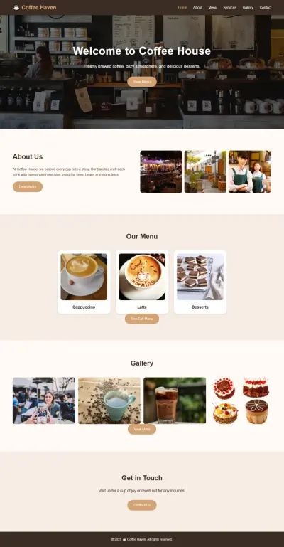 تصميم وتطوير موقع كوفي شوب بواجهة عصرية ومتجاوبة