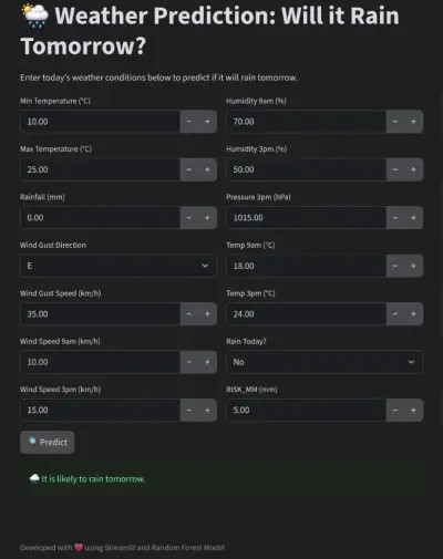 تطبيق توقع الأمطار – توقع الطقس التفاعلي باستخدام Machine Learning 🌦️