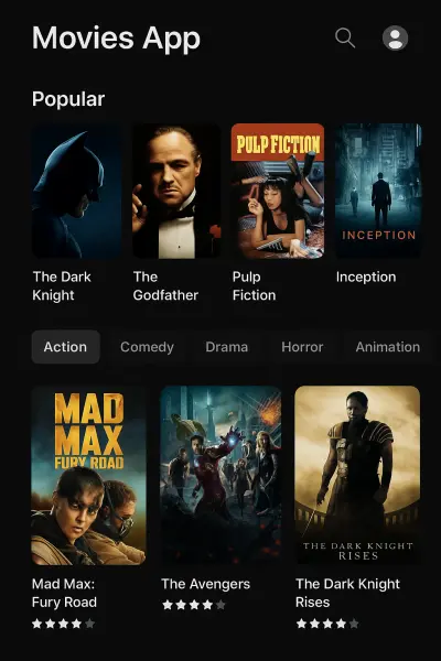 تطبيق أفلام Flutter مع عرض قائمة الأفلام وتفاصيلها