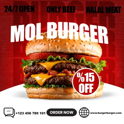 منشور أنستغرام باللغة الأنجليزية لمطعم برغر فوق