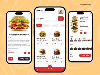 تصميم واجهات وتجربة مستخدم (UX/UI) لتطبيق طلبات برغر