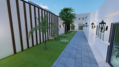 تصميم 3d داخلى وخارجى لاستراحة وشايليهين زملحقاتهم