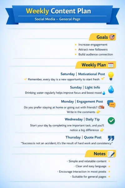 Content plan- صفحة سوشيال ميديا