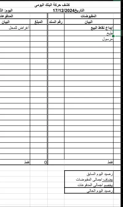 ونماذج حسابات يومية للمطاعم