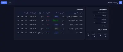 تصميم لوحت تحكم حجز تذاكر بلغة html.css.js