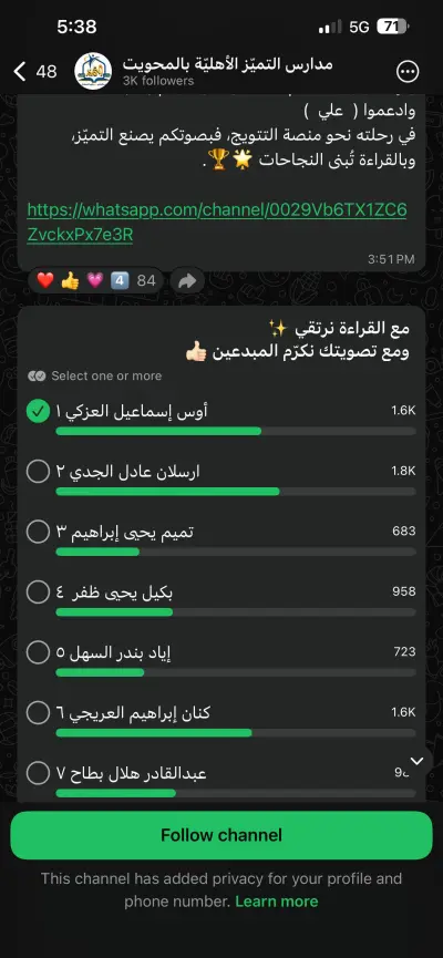 تنفيذ حملة تصويت ودعم رقمي - مسابقة مدارس التميز الأهلية.