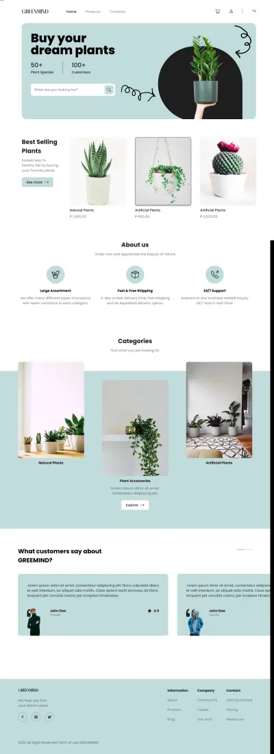 تصميم وتطوير موقع متجر نباتات (Plant E-commerce Website UI